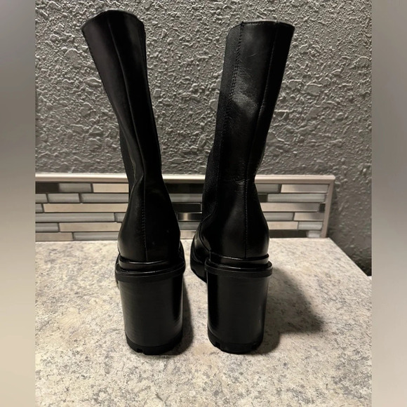 Annabella Black Leather Mid Calf Chunky Y2K Boots Size 7.5/38 - Picture 4 of 7